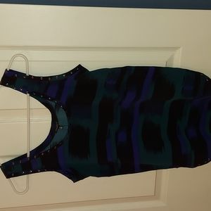 Dynamite Teal Blue Black Print Studded Tank Small